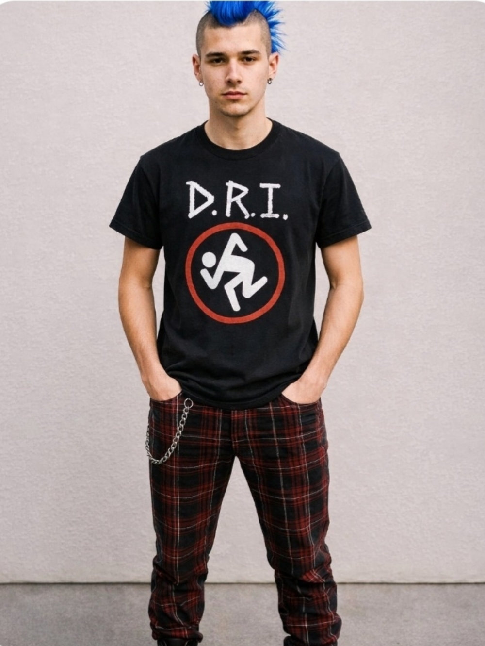 D.R.I. DIRTY ROTTEN INBECILES T-SHIRT WITH THE OFFICIAL BAND SKANKER LOGO.